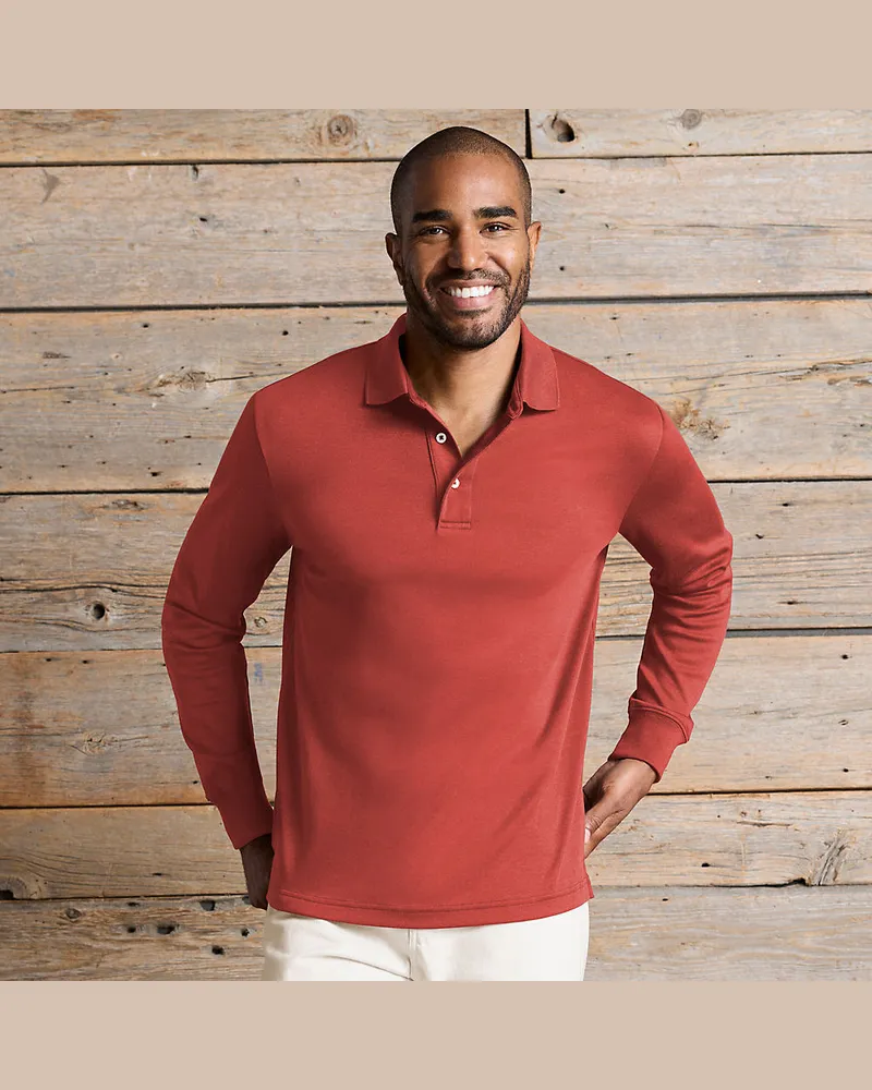 Lands' End Supima Langarm-Polo, Classic Fit, Herren, Größe regular, Orange, Baumwolle, by Orange