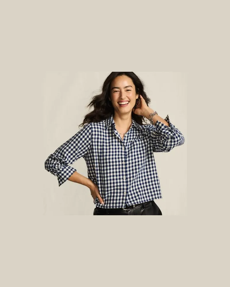 Lands' End Verkürzte Flanellbluse, Damen, Größe:40-42 regular, Blau, Baumwolle, by Blau