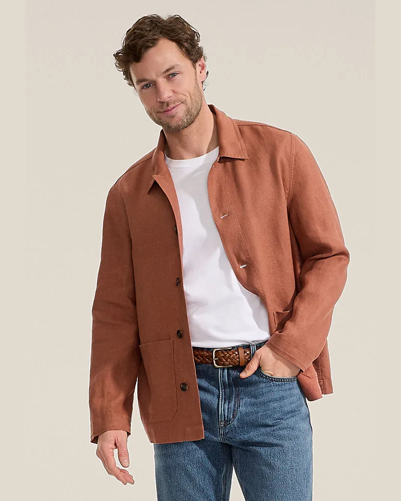 Lands' End Premium Reinleinen-Hemdjacke, Herren, Größe regular, Braun, by Braun