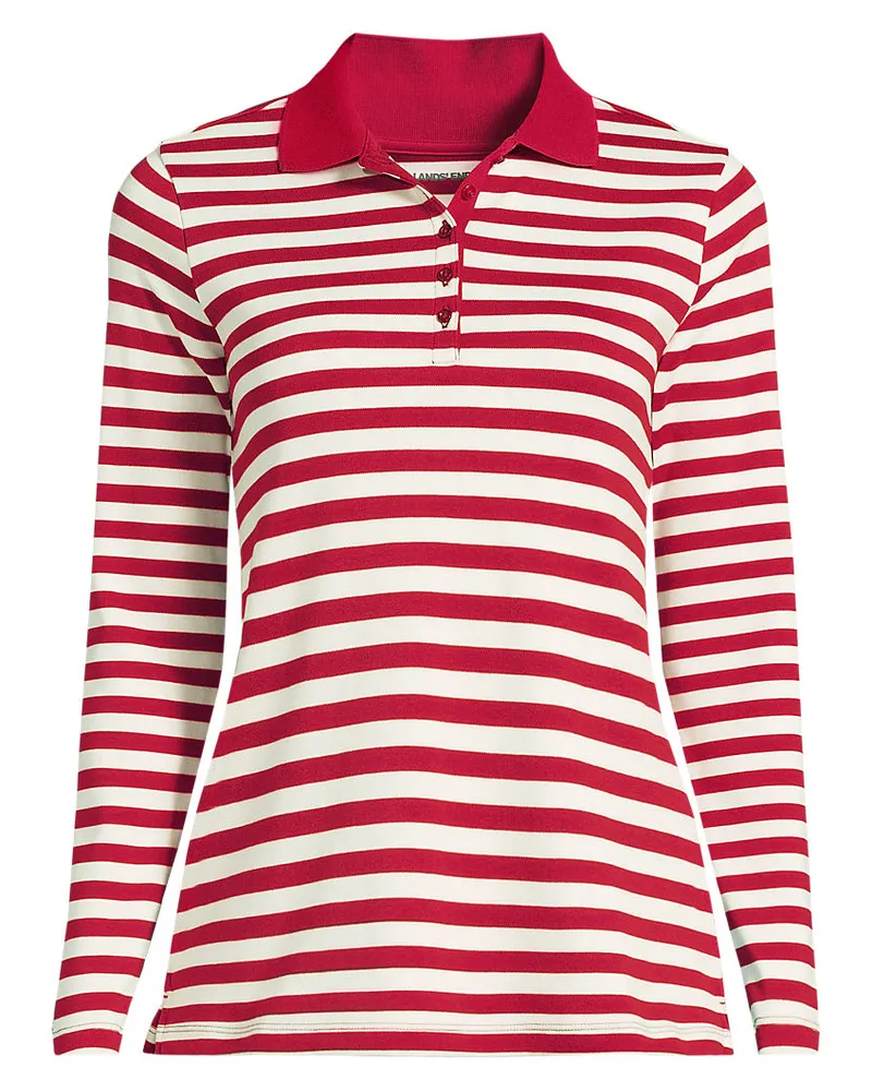 Lands' End Supima-Poloshirt mit langen Ärmeln, Damen, Größe regular, Rot, Baumwolle, by Rot