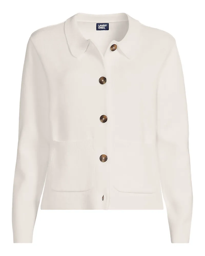 Lands' End Feinstrick-Jacke aus Baumwolle, Damen, Größe regular, Weiß, Baumwolle, by Weiß
