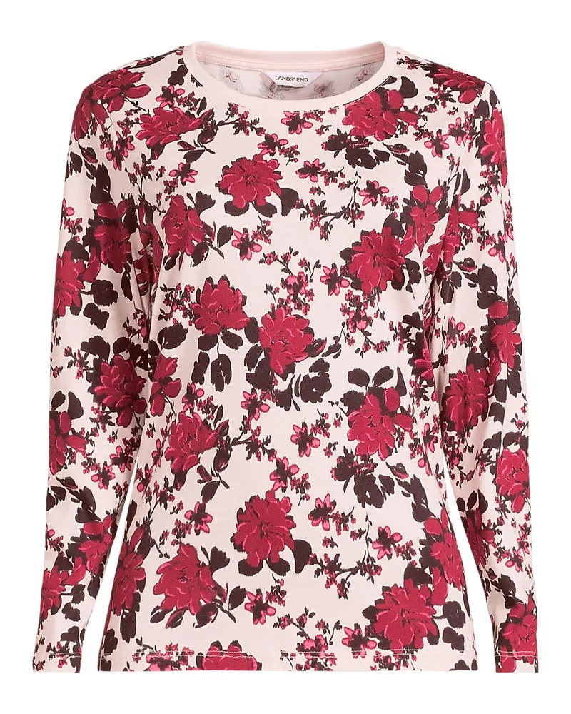 Lands' End Langärmeliges Supima-Shirt mit Rundausschnitt, Damen, Größe petite, Pink, by Pink