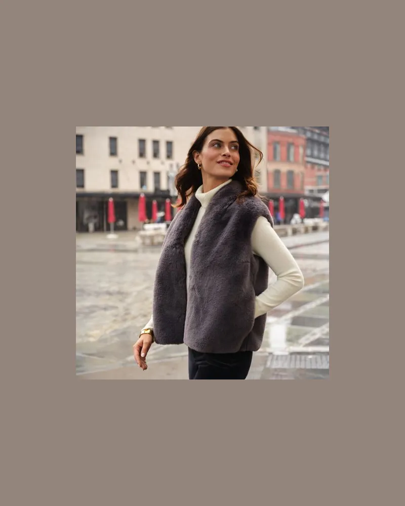 Lands' End Webpelz-Weste, Damen, Größe:40-42 regular, Grau, Polyester, by Grau