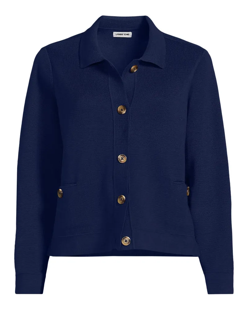 Lands' End Kurzer Baumwoll-Blazer, Damen, Größe petite, Blau, Baumwolle, by Blau