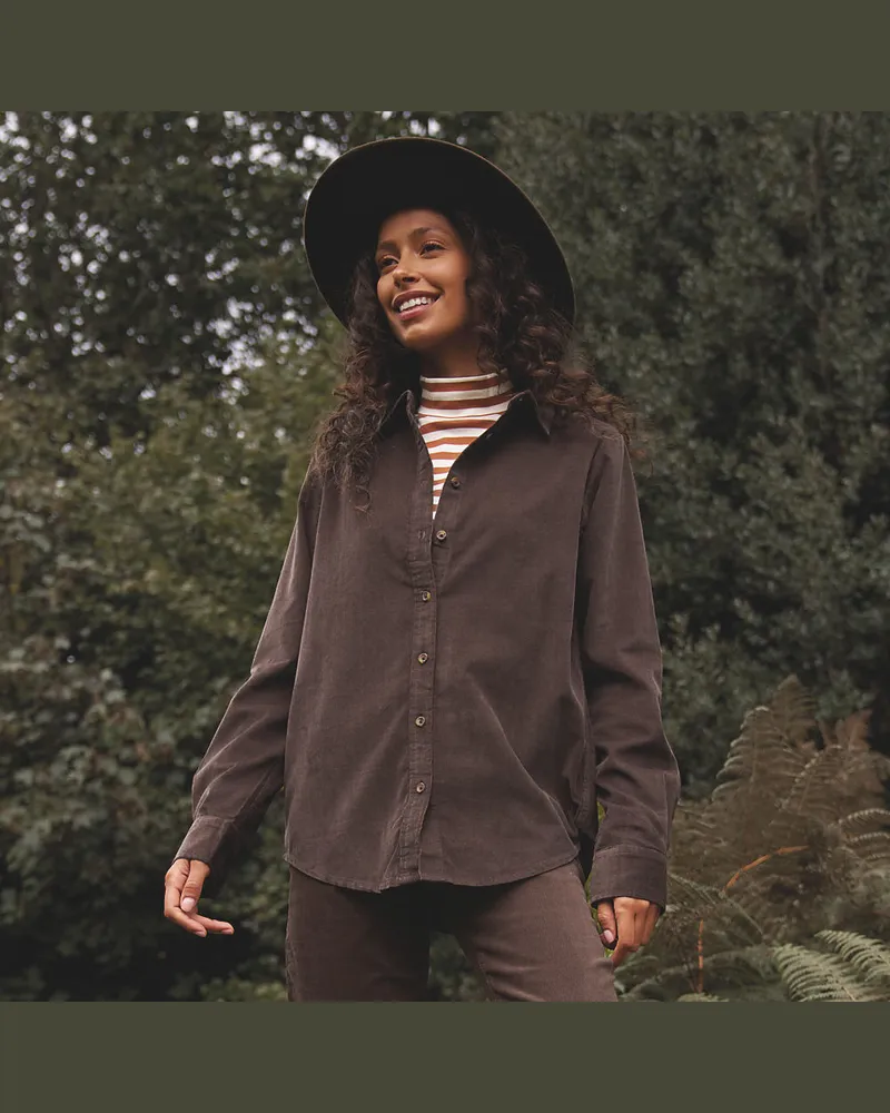 Lands' End Feincord-Hemdbluse, Damen, Größe petite, Braun, Baumwolle, by Braun