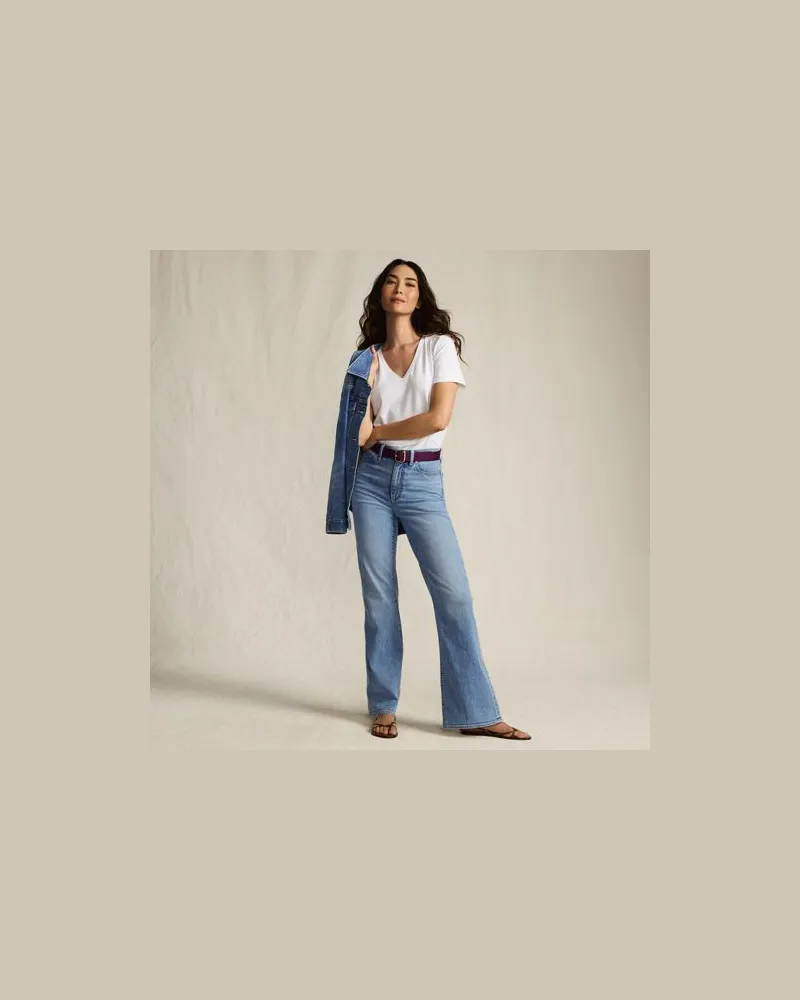 Lands' End Soft Denim Schlagjeans High Waist, Damen, Größe regular, Blau, Elasthan/Baumwoll-Mischung, by Blau
