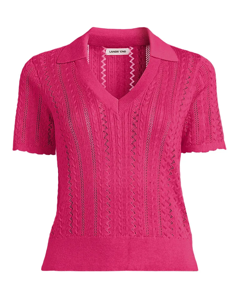 Lands' End Ajour-Polopullover aus Baumwolle, Damen, Größe regular, Pink, Baumwolle, by Pink