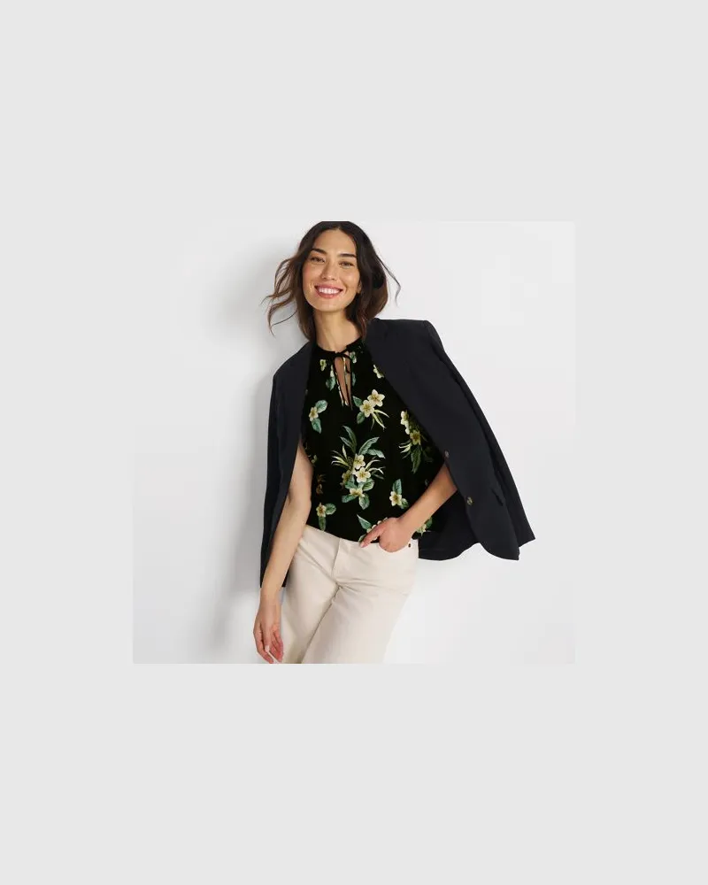 Lands' End Top aus Leinenmix mit Bindekragen, Damen, Größe:40-42 regular, Schwarz, Leinen, by Schwarz