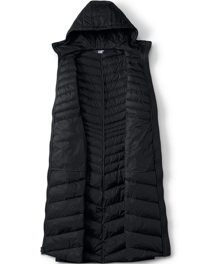 Lands' End Ultraleichter Maxi-Daunenmantel mit Kapuze WANDERWEIGHT, Damen, Größe regular, Schwarz, Nylon/Daunen, by Schwarz