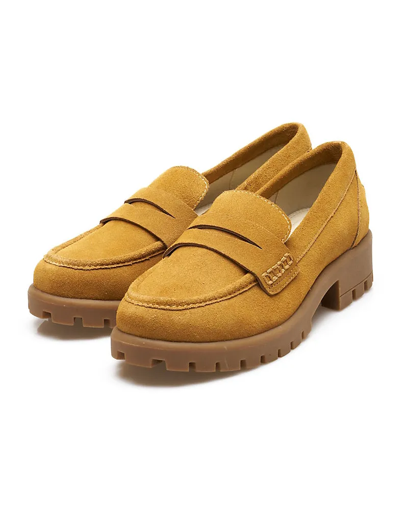 Lands' End Leder-Pennyloafer mit Chunky Sohle, Damen, Größe regular, Braun, Leder, by Braun