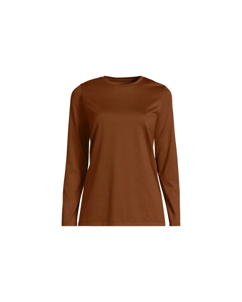 Lands' End Supima-Shirt, Langarm, Damen, Größe regular, Orange, Baumwolle, by Orange