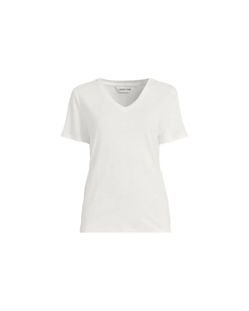 Lands' End Soft Flow Shirt aus Leinenmix mit V-Ausschnitt, Damen, Größe plus, Weiß, Leinen/Baumwolle Modal, by Weiß