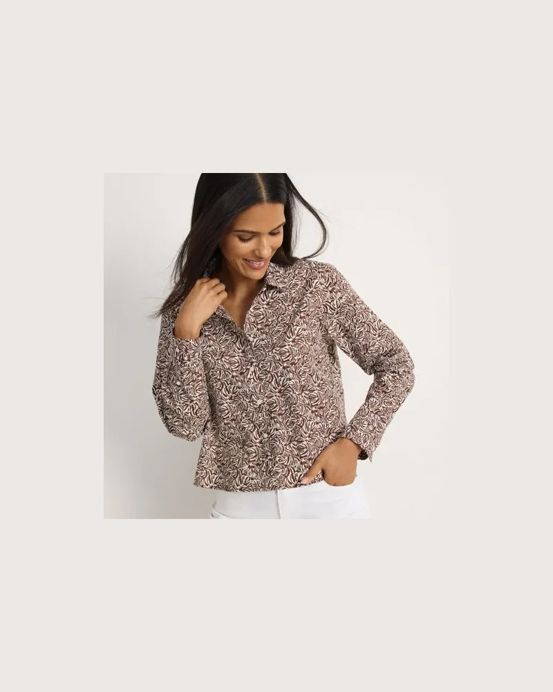 Lands' End Kurze, bügelfreie Hemdbluse in Kastenform, Damen, Größe:44-46 regular, Braun, Baumwolle, by Braun