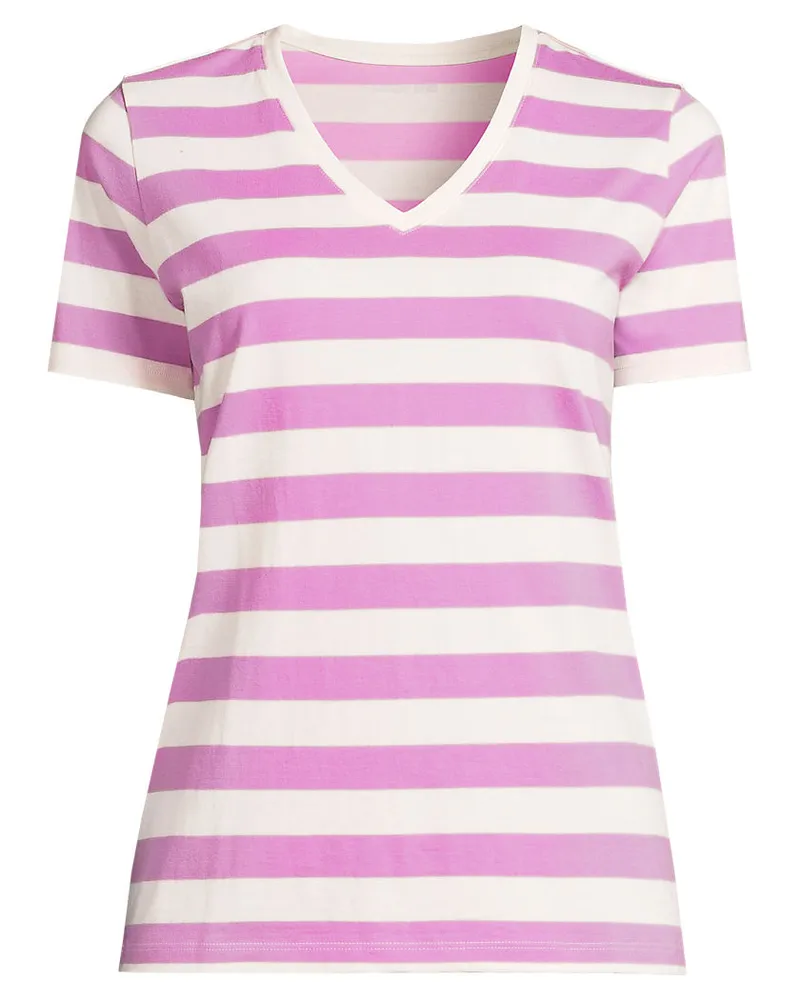 Lands' End Supima Kurzarm-Shirt mit V-Ausschnitt, Damen, GrÃ¶ÃŸe petite, WeiÃŸ, Baumwolle, by Weiãÿ