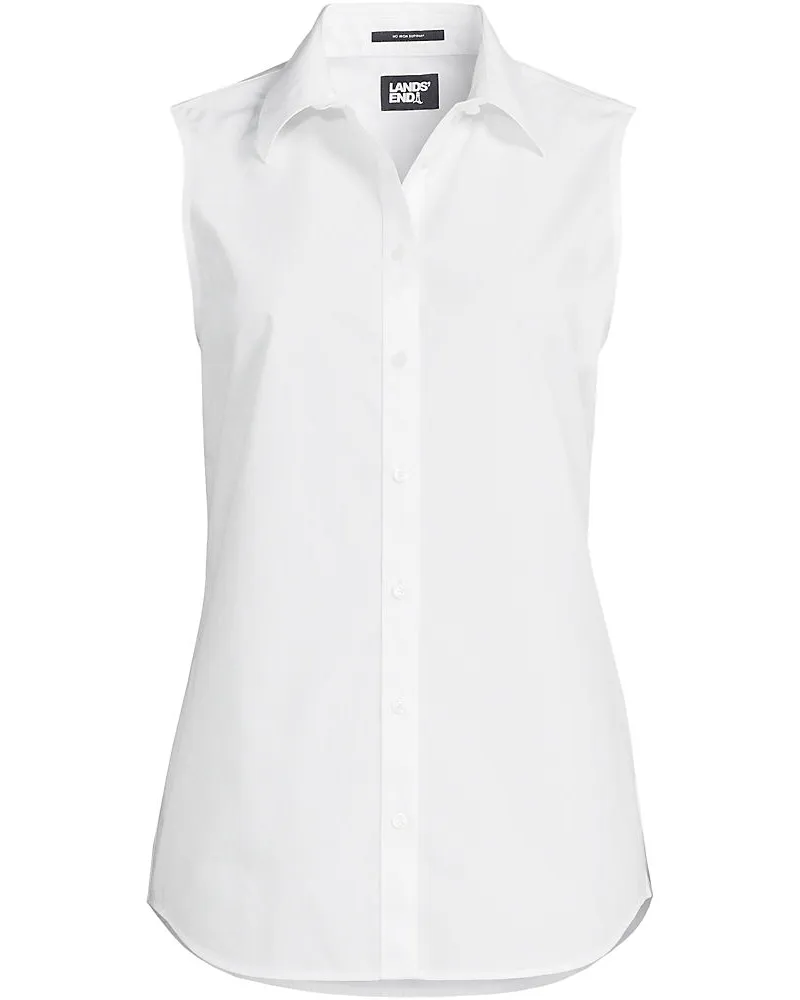 Lands' End Bügelleichte ärmellose Hemdbluse, Damen, Größe plus, Weiß, Baumwolle, by Weiß