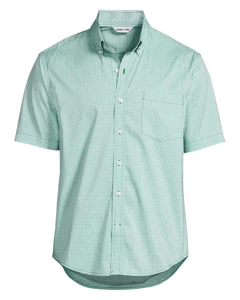 Lands' End Ultimativ-Hemd mit kurzen Ärmeln, Classic Fit, Herren, Größe regular, Grün, Elasthan/Baumwoll-Mischung/Polyester-Mischung, by Grün