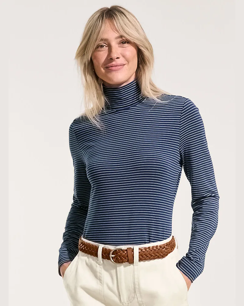 Lands' End Rollkragenshirt aus Baumwoll/Modalmix, Damen, Größe petite, Blau, Baumwolle/Elasthan/Baumwolle Modal, by Blau