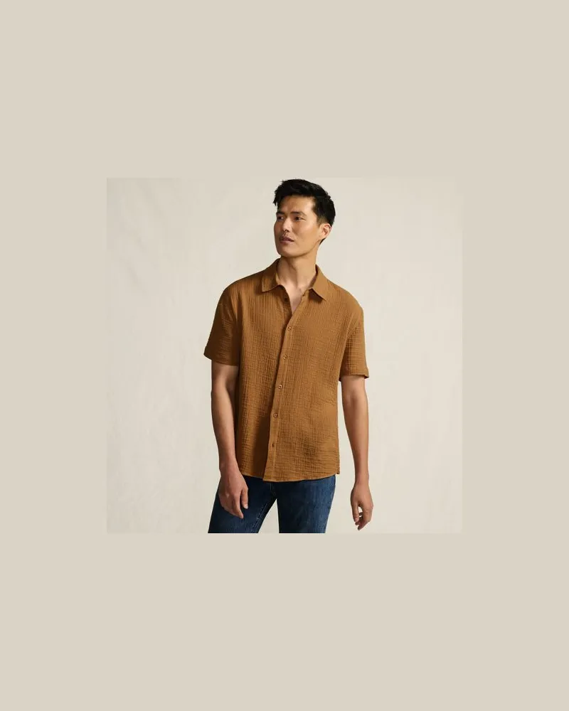 Lands' End Doppellagiges Kurzarm-Hemd, Herren, Größe:52-54 regular, Beige, by Beige