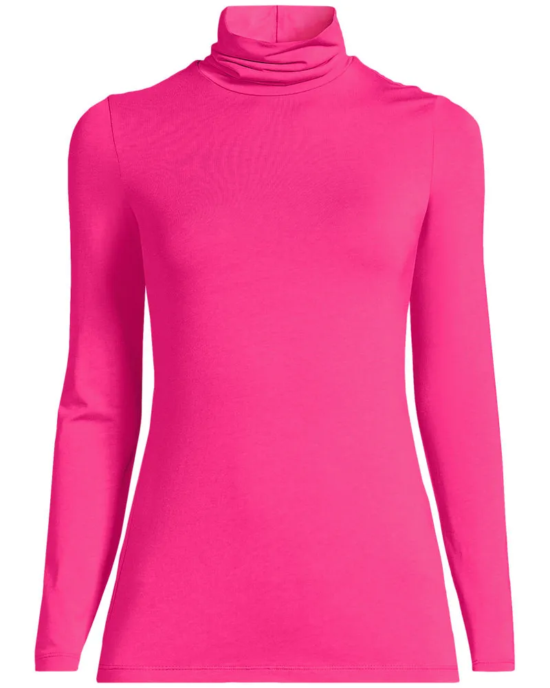 Lands' End Rollkragenshirt aus Baumwoll/Modalmix, Damen, Größe regular, Pink, Baumwolle/Elasthan/Baumwolle Modal, by Pink