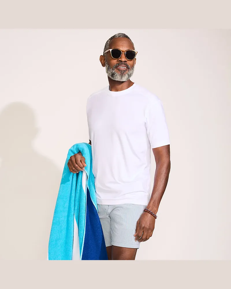 Lands' End Kurzarm-Badeshirt, Herren, Größe regular, Weiß, by Weiß