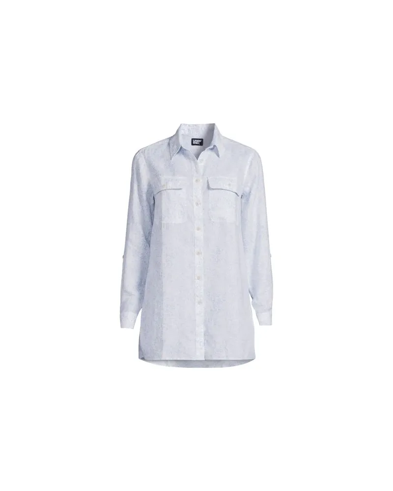 Lands' End Leinen-Hemdbluse im Worker-Stil, Damen, Größe:40-42 petite, Blau, Leinen, by Blau