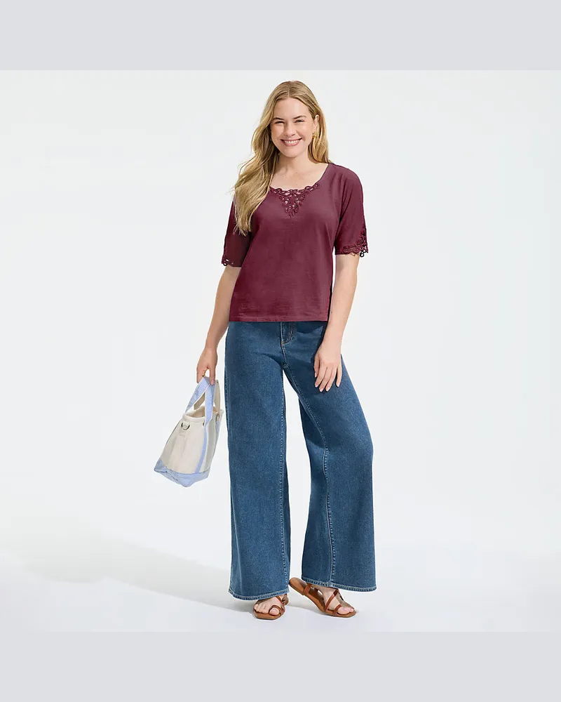 Lands' End Recover Jeans High Waist mit extraweitem Bein, Damen, Größe:34 regular, Blau, Elasthan/Baumwoll-Mischung/Polyester-Mischung, by Blau