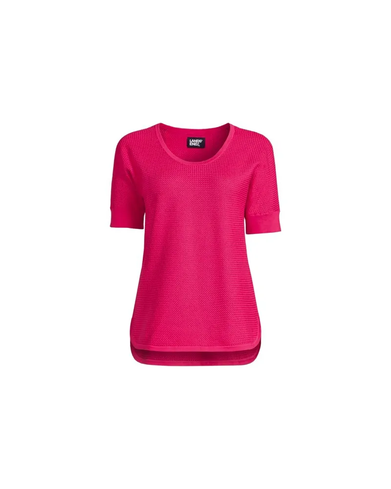 Lands' End Kurzarmpullover aus Baumwolle in Strukturstrick, Damen, Größe regular, Pink, Baumwolle, by Pink