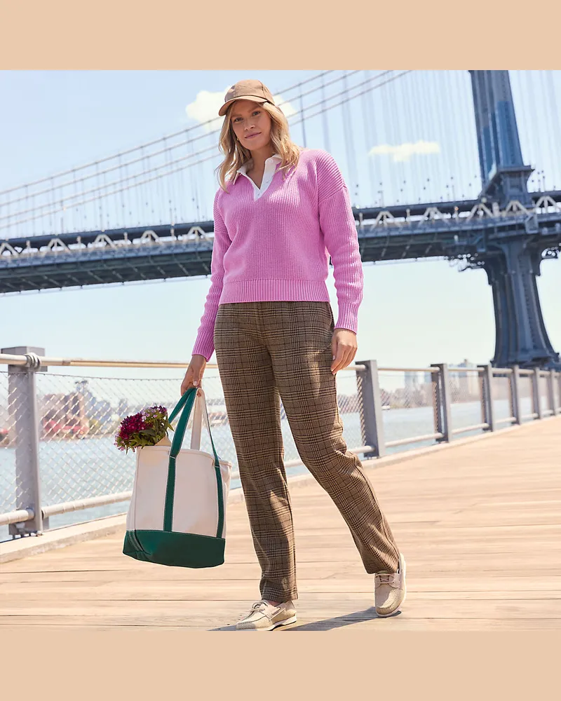 Lands' End Straight Fit Freizeithose SPORT KNIT, Damen, Größe regular, Braun, Baumwolle, by Braun