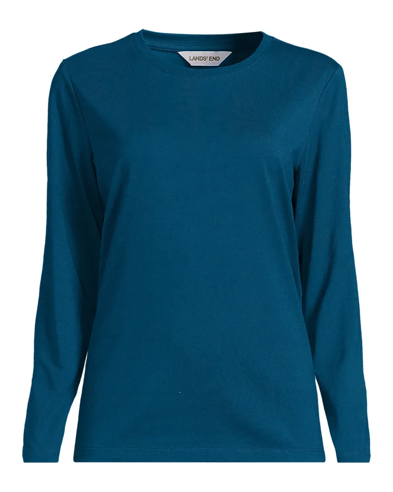 Lands' End Langärmeliges Supima-Shirt mit Rundausschnitt, Damen, Größe petite, Blau, by Blau