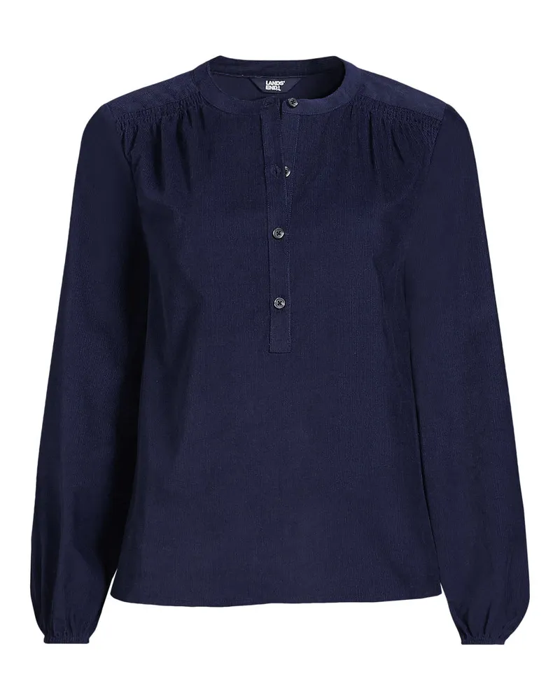 Lands' End Feincord-Bluse mit Raffungen, Damen, Größe regular, Blau, Baumwolle, by Blau