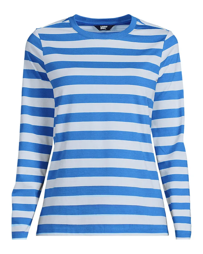 Lands' End Langärmeliges Supima-Shirt mit Rundausschnitt, Damen, Größe regular, Blau, by Blau