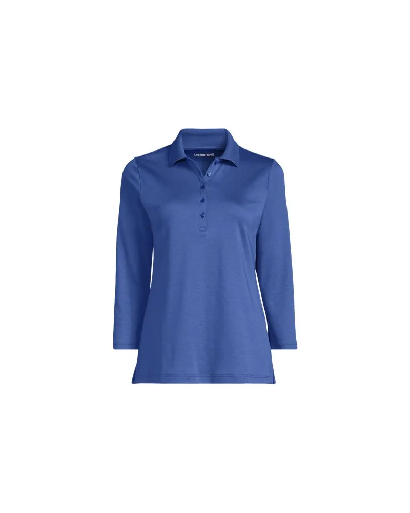 Lands' End Supima-Poloshirt mit 3/4-Ärmeln, Damen, Größe regular, Blau, Baumwolle, by Blau