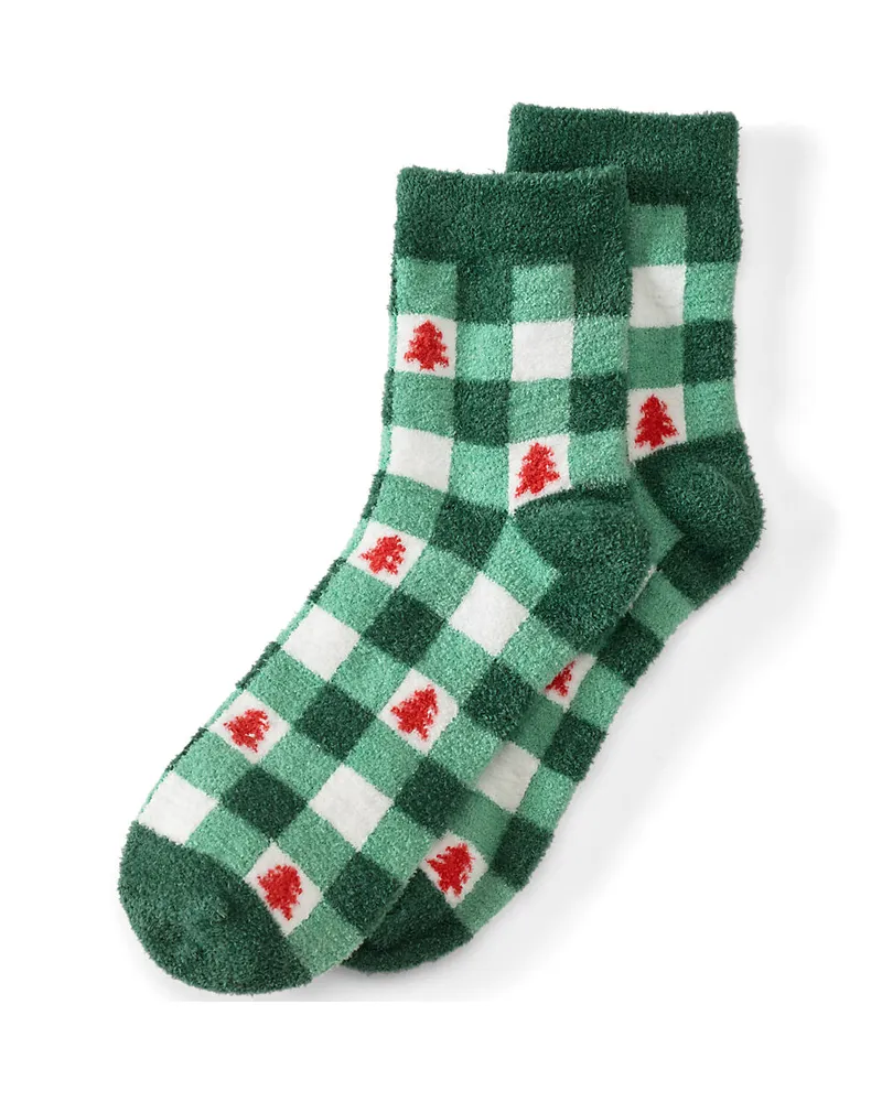 Lands' End Flauschige Weihnachtssocken, Damen, Größe:null regular, Grün, by Grün