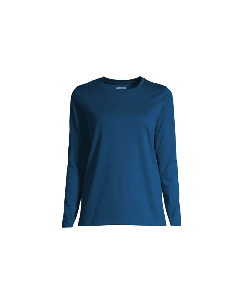 Lands' End Supima-Shirt, Langarm, Damen, Größe plus, Blau, Baumwolle, by Blau