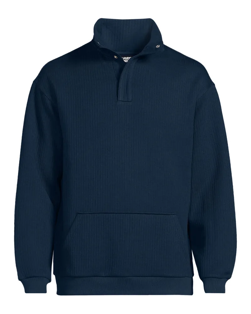 Lands' End Gerippter Pullover mit Stehkragen, Herren, Größe regular, Blau, by Blau