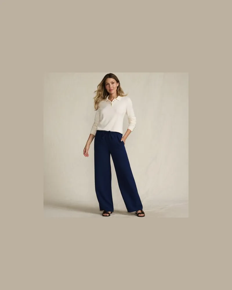 Lands' End Fließende Webhose mit Elastikbund, Damen, Größe regular, Blau, Polyester, by Blau