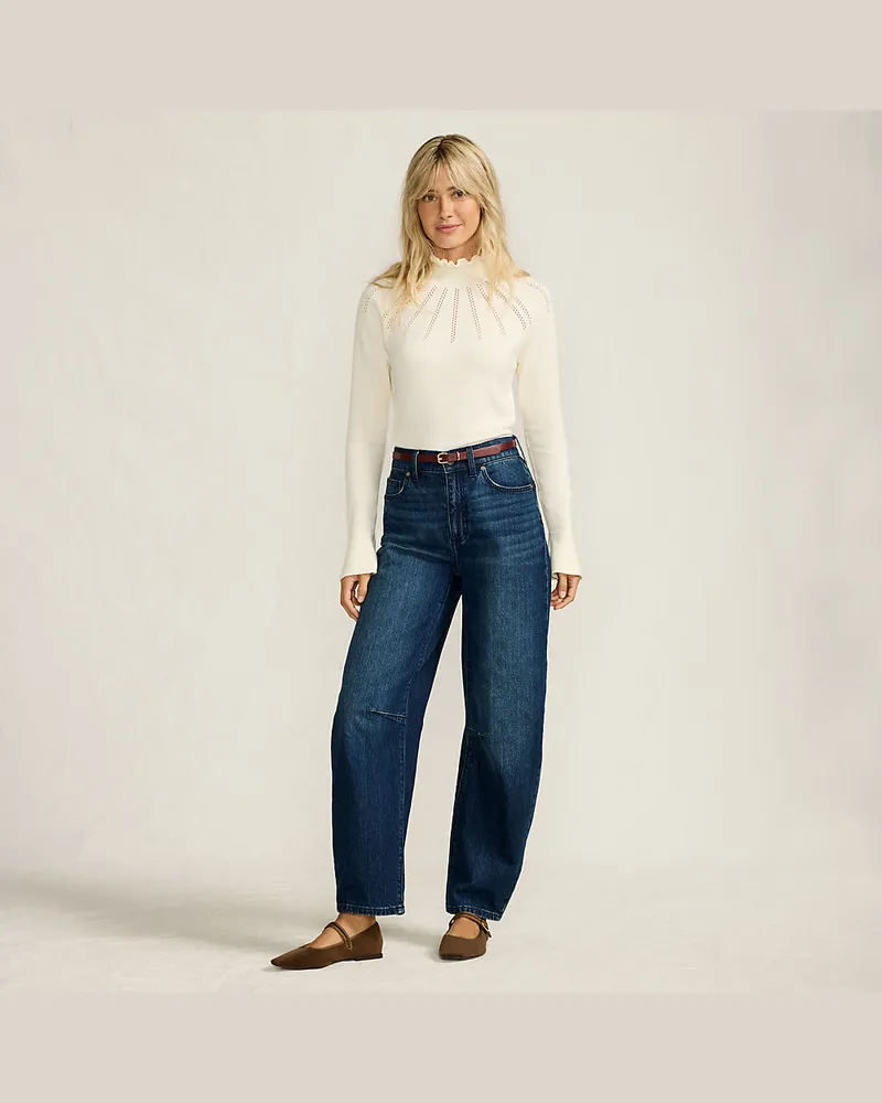 Lands' End Soft Denim Relaxte Barrel-Jeans Mid Waist, Damen, Größe regular, Blau, Elasthan/Baumwoll-Mischung, by Blau