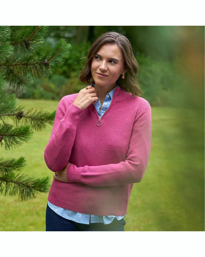 Lands' End Merino-Pullover mit Reißverschluss, Damen, Größe petite, Pink, Wolle, by Pink