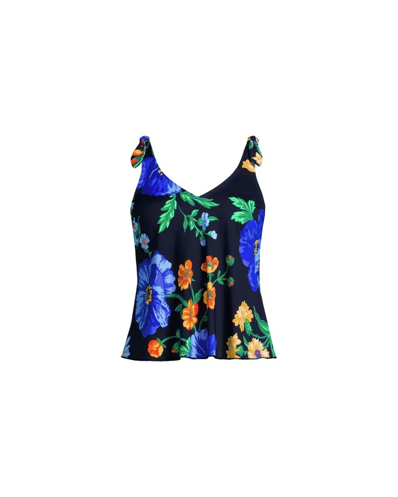 Lands' End Tankini-Top mit geknoteten Trägern und Flattersaum, Damen, Größe plus, Blau, Elasthan/Nylon-Mischung, by Blau