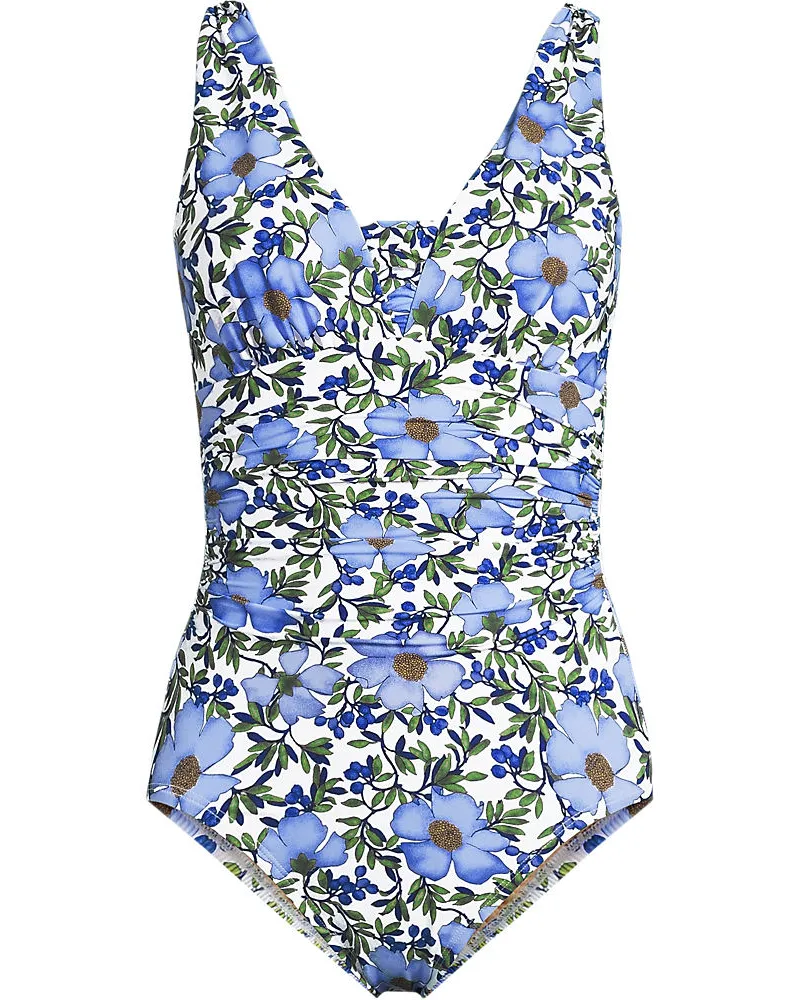 Lands' End Shape-Badeanzug mit V-Ausschnitt und verstellbaren Trägern SLENDER, Damen, Größe plus, Weiß, Nylon-Mischung, by Weiß