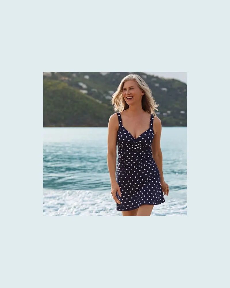 Lands' End Tankinitop CHLORRESISTENT mit V-Ausschnitt Gemustert in F-Cup, Damen, Größe regular, Blau, Nylon-Mischung, by Blau