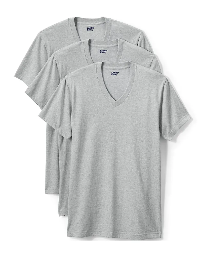 Lands' End Kurzarm-Shirt mit V-Ausschnitt (3er-Set), Herren, Größe tall, Grau, Baumwolle, by Grau