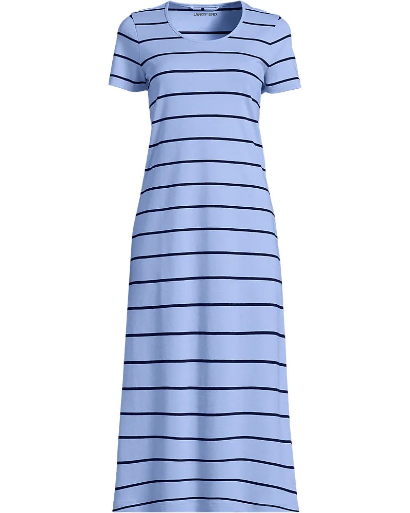Lands' End Wadenlanges Kurzarm-Nachthemd aus reiner Baumwolle, Damen, Größe petite, Blau, Baumwolle, by Blau