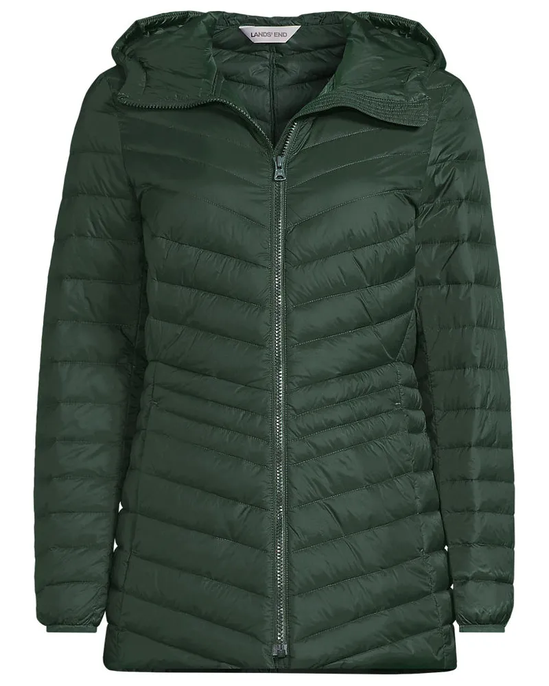 Lands' End Daunenjacke WANDERWEIGHT Verstaubar Ultraleicht mit Kapuze, Damen, Größe petite, Grün, Nylon/Daunen, by Grün