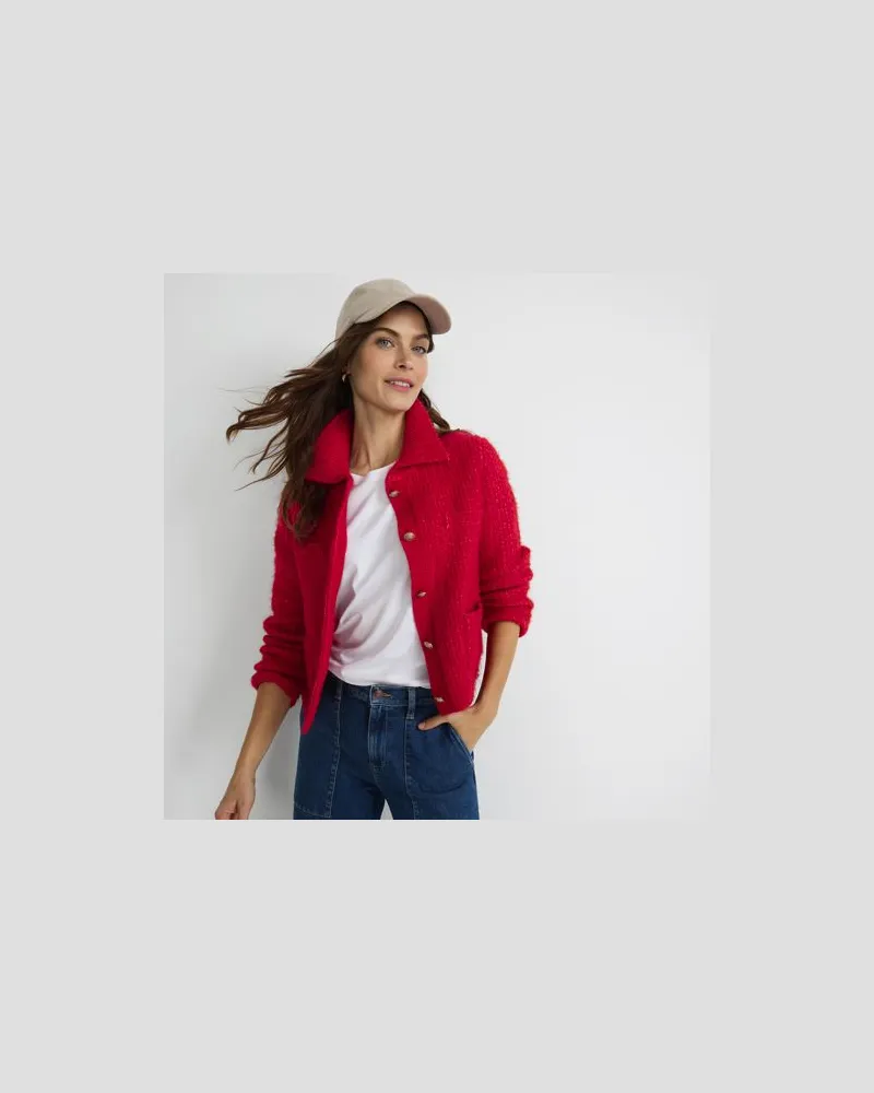 Lands' End Strukturierte Strickjacke im Couture-Stil, Damen, Größe regular, Pink, Polyacryl/Polyester-Mischung, by Pink