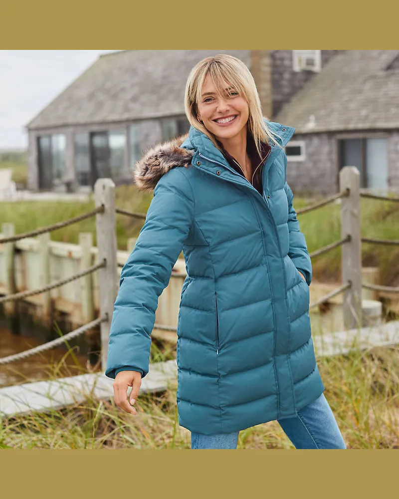 Lands' End Daunenmantel mit Kapuze, Damen, Größe regular, Blau, Polyester, by Blau