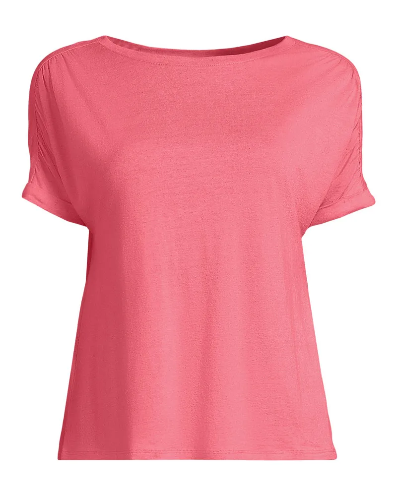 Lands' End Leinen/Modal-Shirt mit kurzen Ärmeln, Damen, Größe regular, Pink, Leinen/Baumwolle Modal, by Pink