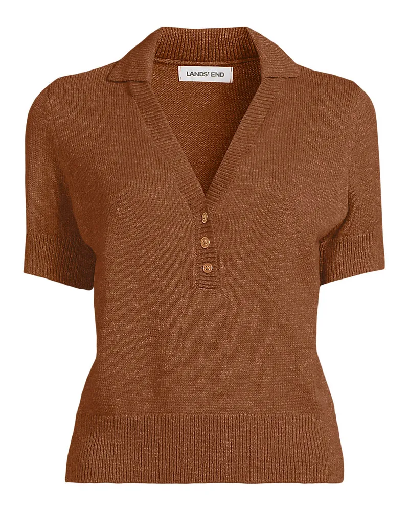 Lands' End Polopullover mit kurzen Ärmeln, Damen, Größe regular, Orange, Polyacryl/Baumwoll-Mischung, by Orange