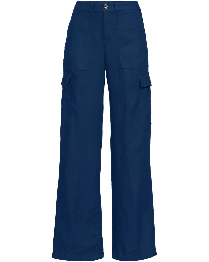 Lands' End Leinen-Cargohose mit weitem Bein, Damen, Größe regular, Blau, Leinen, by Blau