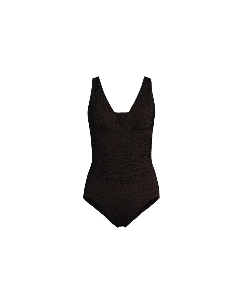 Lands' End Gemusterter Shape-Badeanzug mit V-Ausschnitt SLENDER, Damen, Größe regular, Braun, Elasthan/Nylon-Mischung, by Braun